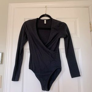 American apparel black long sleeve wrap bodysuit